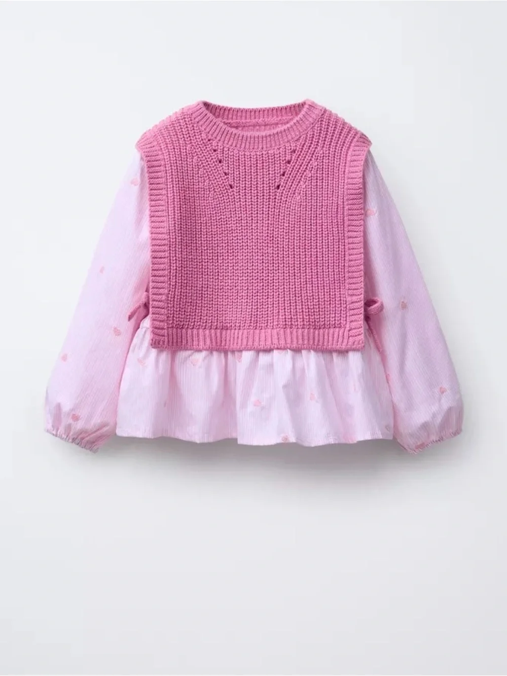 Zara Kids Heart Embroidery Shirt with Knitted Vest